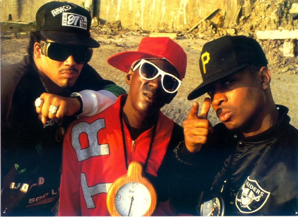 picture of the Terminator X, Flavor Flav and Chuck D from Public Enemy, circa 1988